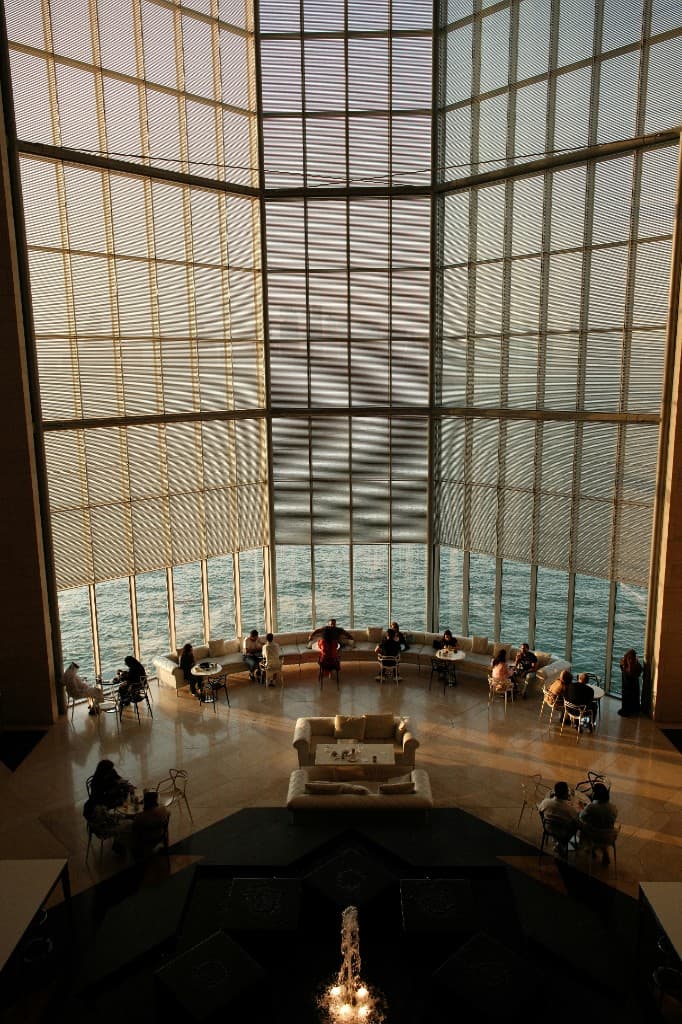 Luxury hospitality lounge with ocean view