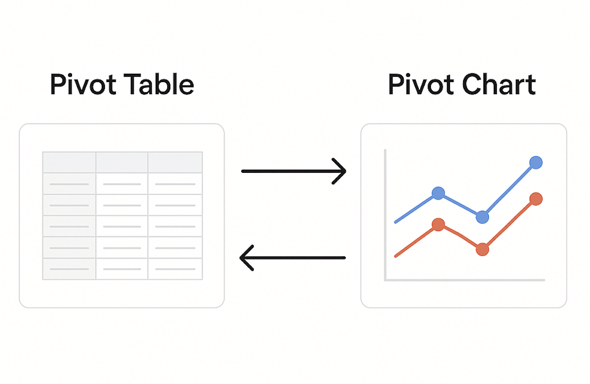 Diagram showing the workflow from pivot table analysis to pivot chart visualization